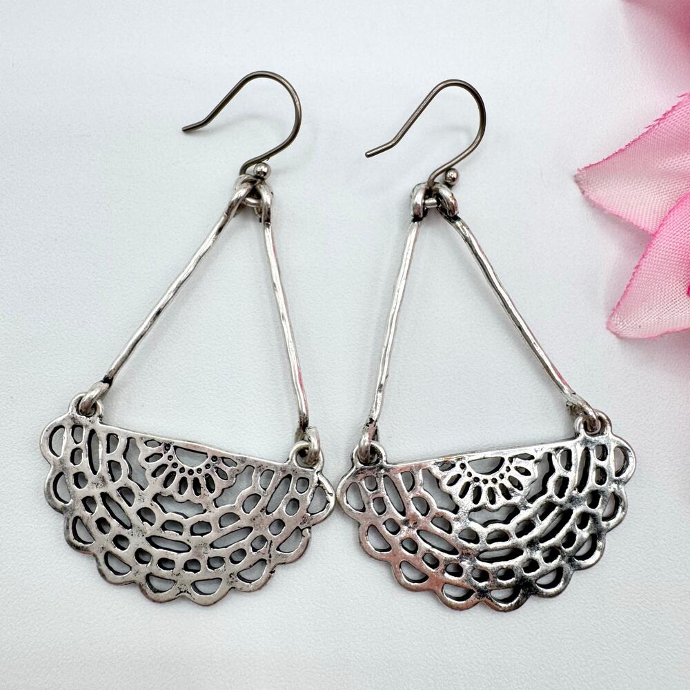 Lucky Brand Mandala Earrings Lace Openwork Doily Boho Bohemian Gypsy 90s Y2K